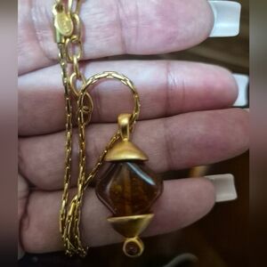 Very Rare Monet Gold Necklace with Ambar Stone Pendant